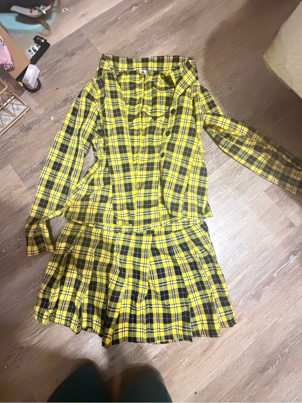 Yellow Black Plaid Two-Piece Skirt Set spirit Cher clueless costume